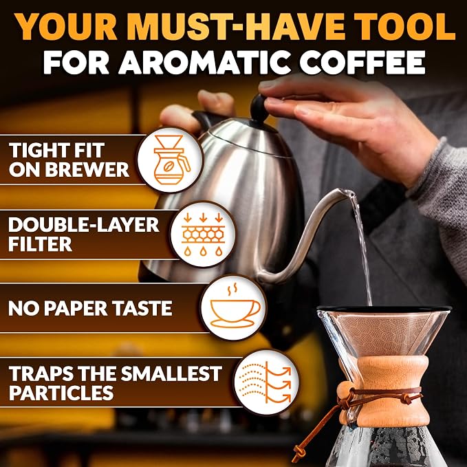 Pour Over Coffee Filter Reusable Stainless Steel - 800 Mesh Copper Cone with Black Ring for Clean, Sediment-Free Brew, Compatible with Hario V60 & Chemex, Paperless Coffee Dripper with Cleaning Brush