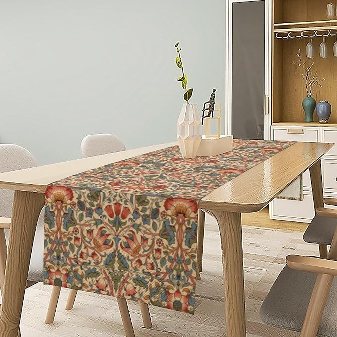 William Morris Floral Table Runner,Modern Flowers Art Home Decor Table Runner for Home Indoor Outdoor Kitchen Holiday Birthday Party Wedding Decor 13x108 Inch