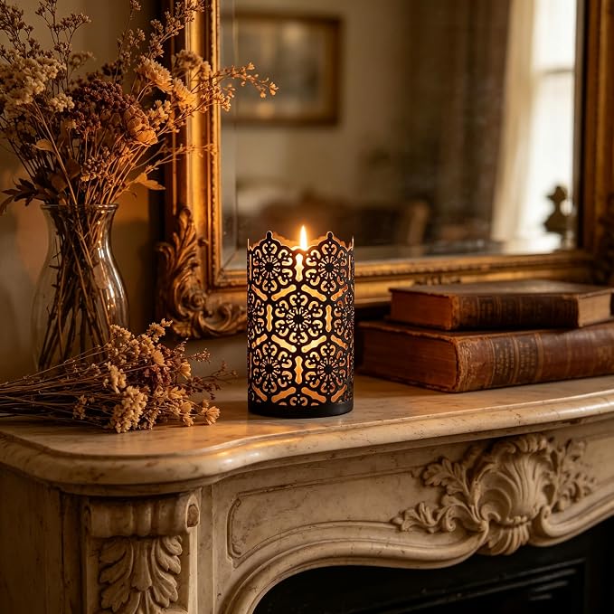 Hosley 7 Inch High Cut Bronze LED Votive Tealight Holder Lantern Intricate Floral Design for Timeless Elegance and Cozy Illumination in Stylish Home D cor Elevate Your Ambiance