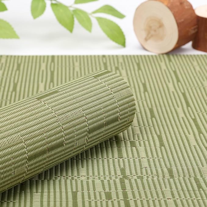 Myir JUN Placemats Set of 10, Vinyl Woven Placemats Place Mats Indoor Set of 10 Washable Table Mats Non-Slip Place mats for Dining Table (Green)