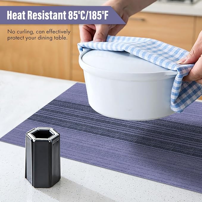 Winknowl Placemats Set of 8, Washable Vinyl Woven Placemats, Heat Resistant & Wipeable Table Mats for Kitchen Dining Table (Purple)