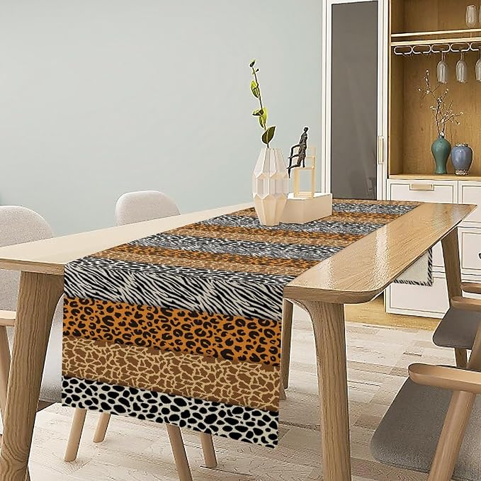 Leopard Print Table Runner, Wild African Savannah Animal Spotted Floral Leopard Animal Fur Table Decor Table Top Dining Kitchen Wedding Party 13x108 Inch