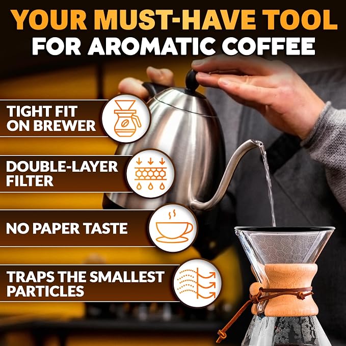 Pour Over Coffee Filter Reusable Stainless Steel - 600 Mesh Silver Cone with Black Ring for Bold, Full-Bodied Flavor, Compatible with Hario V60 & Chemex, Paperless Coffee Dripper with Cleaning Brush