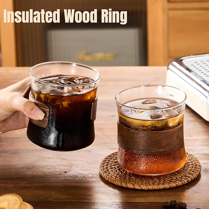 PARACITY Espresso Cups Set of 2 with Wooden Ring (14 OZ)