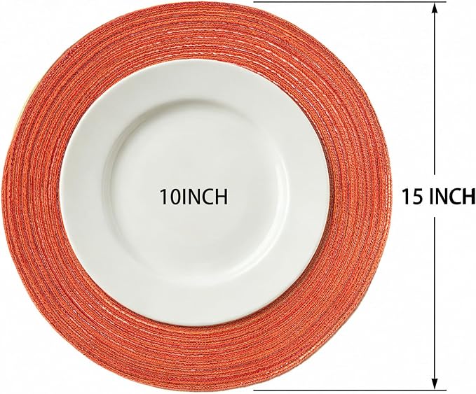 AHHFSMEI Round Braided Placemats Set of 4 Woven Table Mats for Dining Table Heat Resistant Easy to Clean Perfect for Kitchen & Home Decor (Orange)