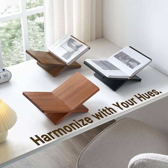 Solid Wooden Book Stand for Desktop Display & Reading –15.7" x 9.4" x 5.7” Extra Large Wood Open Book Holder for Cookbook, Bible, Recipe, Textbook, Magazine (N. American Black Walnut)