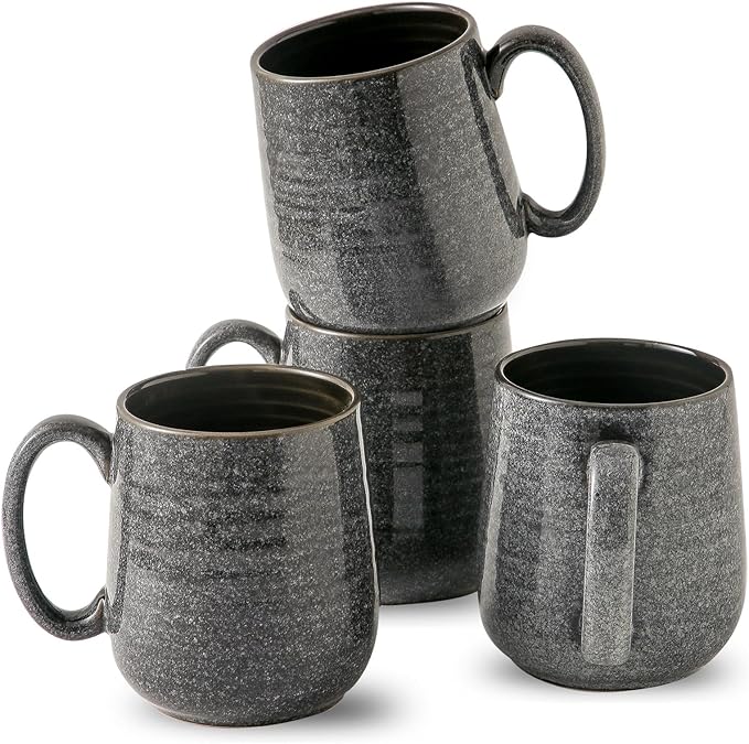 HASENSE 15oz Coffee Mugs Set of 4, Ceramic Coffee Mugs with Handle, Large Coffee Cups for Coffee, Tea, Latte & Cappuccino,Coffee Mugs for Men and Women Microwave & Dishwasher Safe,Gray