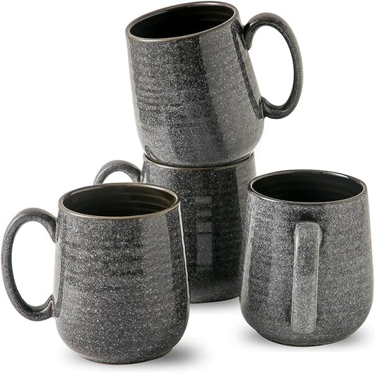 HASENSE 15oz Coffee Mugs Set of 4, Ceramic Coffee Mugs with Handle, Large Coffee Cups for Coffee, Tea, Latte & Cappuccino,Coffee Mugs for Men and Women Microwave & Dishwasher Safe,Gray