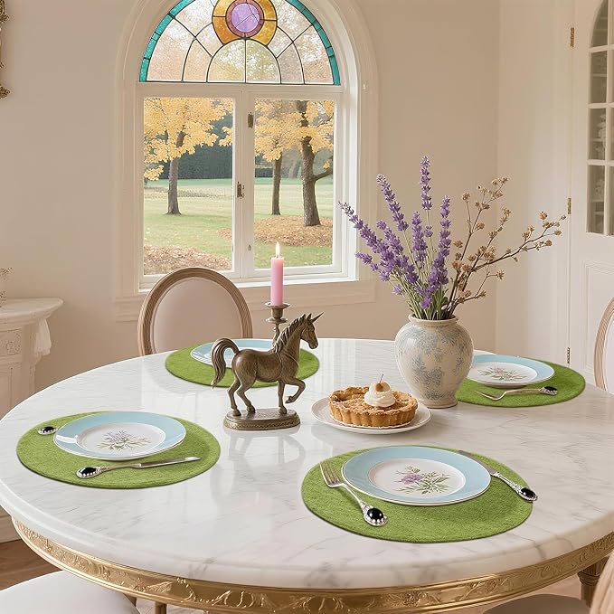 homing 15 Inch Round Cloth Placemats Set of 12, Cotton Linen Blend Washable Table Mats, Farmhouse Dining Place Mats for Indoors & Outdoors, Easy to Clean, Grass Green