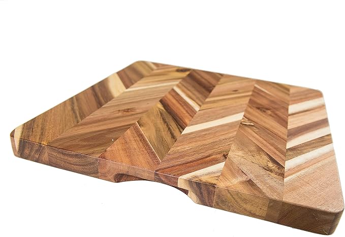 Lipper International Acacia Herringbone Square Cutting and Serving Board with Inset Handles for Chopping Meats, Fruits and Vegetables, 14" x 14" x 1" Thick
