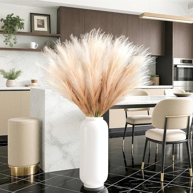 TORONTOKYO 8Pcs Faux Pampas Grass Tall Decor, 35.4” Fluffy Large Artificial Pompous Grass Branches, Bulrush Reed Grass Stems for Floor Vase Filler, Wedding, Baby Shower, Home Boho Decor (Beige Mixed)