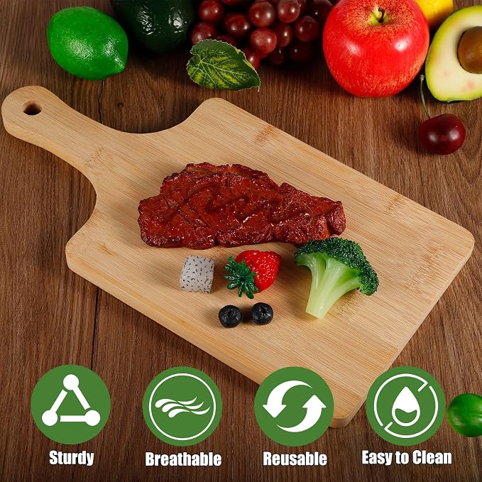 10 Pcs Wood Cutting Board with Handle, 13.8 x 7 Inch Bamboo Cutting Board Bulk,Wood Chopping Boards for Cheese,Pizza,Bread, Charcuterie, Fruit, Vegetables