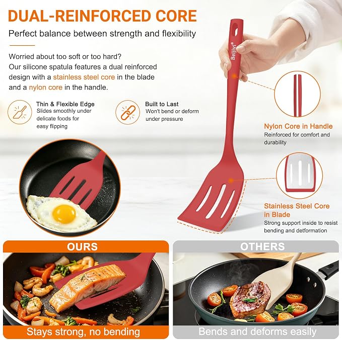 Beijiyi 4 Pack Silicone Spatula Set, High Heat Resistant, For Non-Stick Pan | Food Grade, BPA Free, Scratch-Free, Non-Toxic Kitchen Utensils, Turner Flipper for Cooking, Flipping, Dishwasher Safe