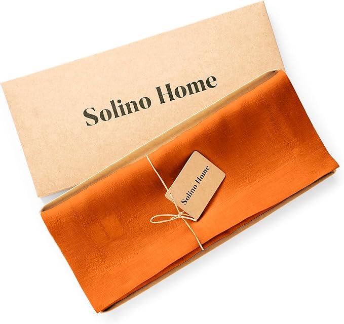 Solino Home Linen Table Runner 120 Inches Long - 100% Pure Linen Pumpkin Dining Table Runner 14 x 120 Inch - Sonoma