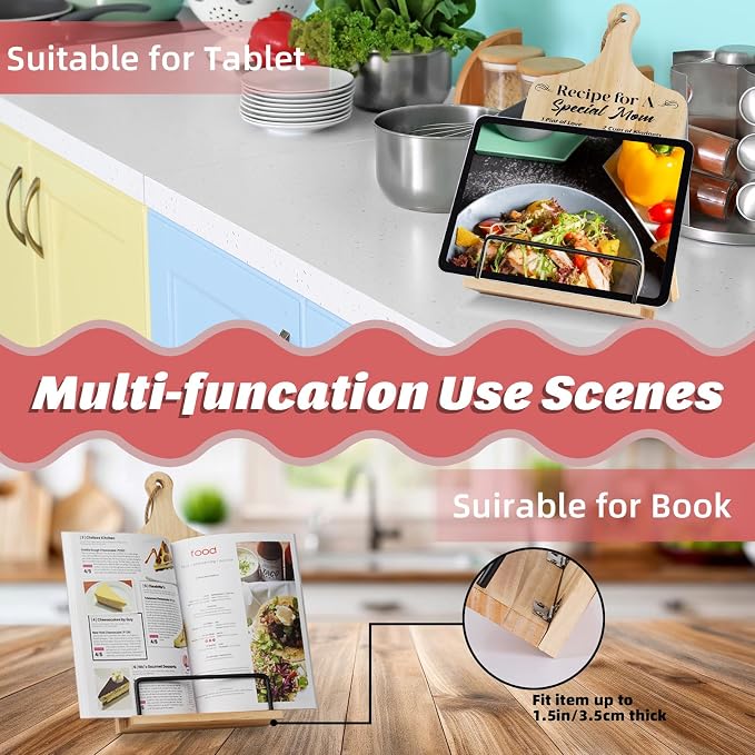 Funistree Gifts for Mom, Mom Gifts for Mother Day from Daughter Son, Cookbook Stand, Birthday Gift Ideas for Mother, Recipe Book Holder for Reading Hand Free, Unique Kitchen Presents