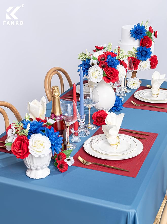 FANKO Artificial Flowers for DIY, Red White Blue Faux Flowers Bouquet, Fake Rose Poppy Dahlia Silk Flowers for 4th of July, Home Decor, Garland, Patriotic Holidays, Memorial Day, Summer Party