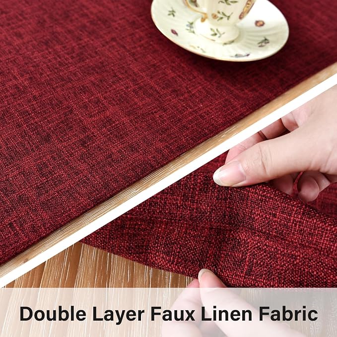 Farmhouse Rustic Faux Linen Table Runner Neutral Burgundy Table Runners Double Layer Reversible Rectangle Runners for Daily Use Kitchen Dining Banquet Holiday 13x72 Inch