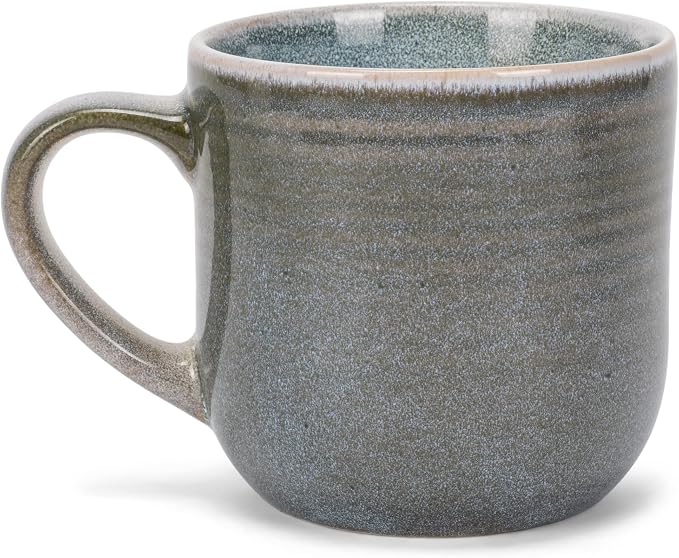 Elanze Designs Glossy Reactive Glaze Large 17 Fluid Ounce Everyday Kitchen Food Grade Ceramic Stoneware Coffee Mug Cup with Comfort Curved Handles, Set of 4, Ocean Teal Blue