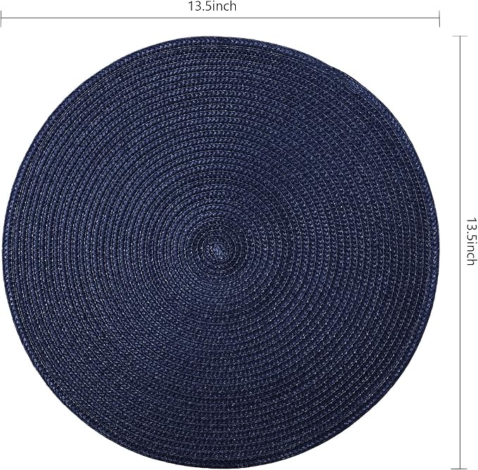 Round Placemats, Crossweave Heat Resistant Woven Round Place Mats Diameter 13.5 inch for Kitchen Table Set of 6 (Nautical Blue)