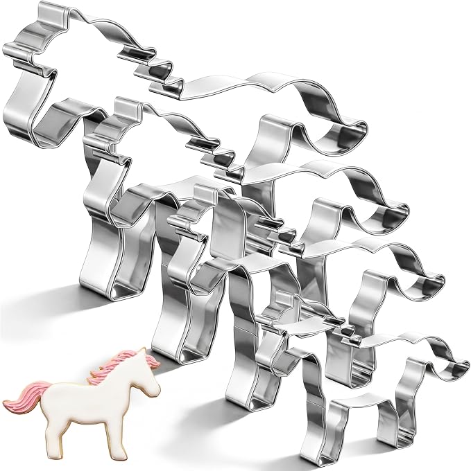 Havawish 4 Pcs Cookie Cutter Set 2 in to 5 in Cookie Cutter Stainless Steel for Baking Fondant Fruit Bread Birthday Party Decorations(Horse)