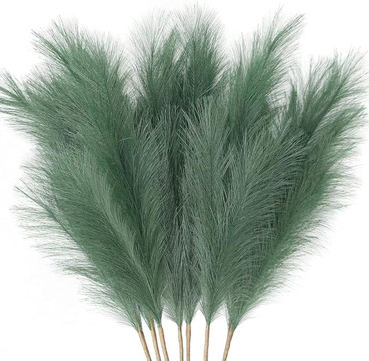ZIFTY 7-Pcs 38"/3.1FT Faux Pampas Grass Large Tall Fluffy Artificial Fake Flower Boho Decor Bulrush Reed Grass for Vase Filler Farmhouse Home Wedding Decor (Green)