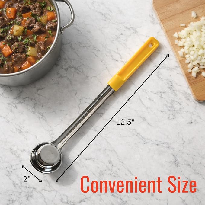 1 oz Solid Stainless Steel Portion Control Ladle Spoon | Commercial-Grade Spoodle for Portioning & Serving - Soups, Sauces & Buffet Service. Color-Coded by Size. Dishwasher Safe.