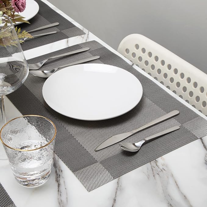 Winknowl Placemats for Dining Table Set of 8 Waterproof, Woven Place Mats for Kitchen Table Vinyl Heat Insulation Stain Resistant Placemats (Gray)