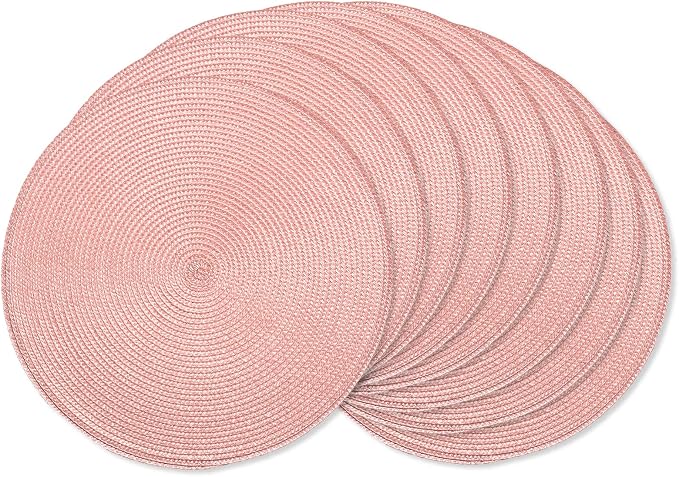 AHHFSMEI Round Placemats Set of 8 Heat Resistant Washable Non-Slip Woven Braided Table Mats for Dining Table Kitchen & Home Decor (Pink,8)