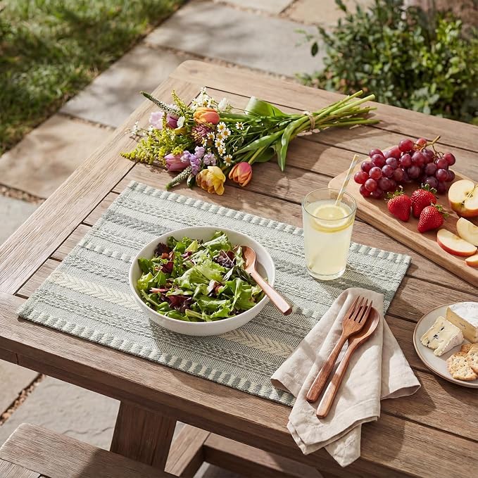 Artoid Mode Dark Grey Farmhouse Woven Braided Stripe Placemats Set of 6,12x18 Inch Seasonal Holiday Table Mats Party Kitchen Dining Decoration