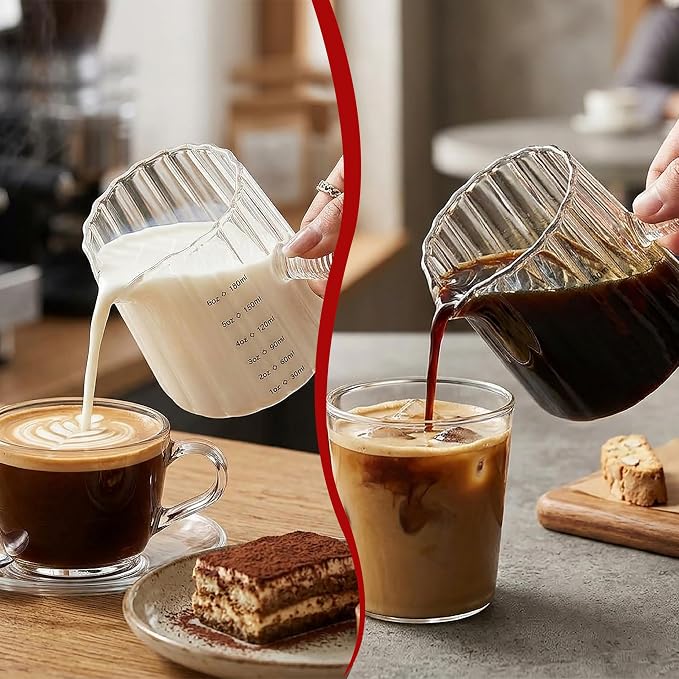 6oz Espresso Measuring Cup, V-spout Glass Espresso Shot Cup with Handle and Two Measuring Scale, Essentials Accessories for Espresso Machine and Coffee Bar