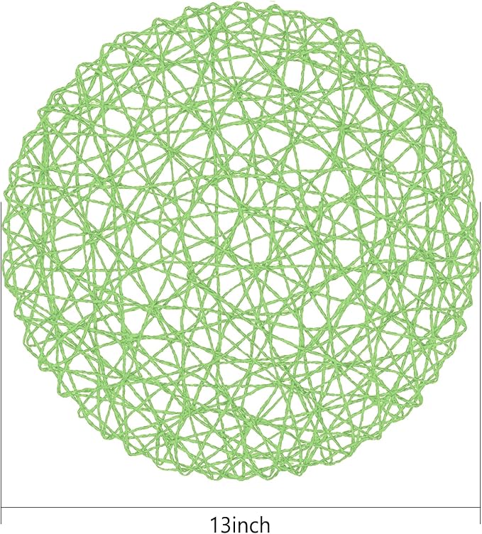AHHFSMEI Paper Braided Round Placemats Set of 12 Natural Non-Slip Heat Resistant Table Mats for Dining Tables Woven Indoor Outdoor Place mats(Light Green,12)