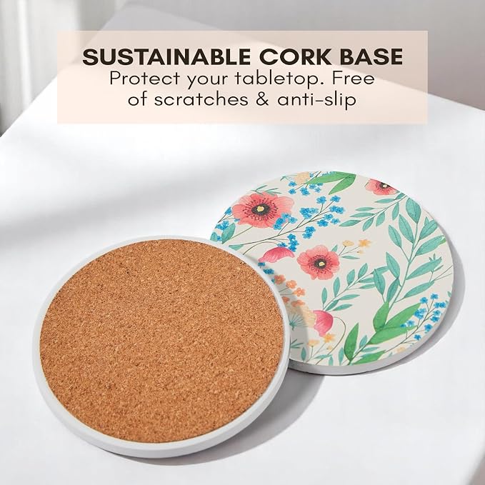 Colorful Ceramic Marble Coasters Set of 6, Cute Moisture Absorbing Coaster, Coffee Table Decor, Stone Absorbent Drink Coasters