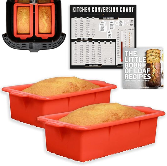 Air Fryer Silicone Loaf Pans for Baking, Non-Stick Bread Cake Pan, 7.5 inch Airfryer Bakeware Sets, Meatloaf Brownie Corn, Fits Instant Pot, Ninja Foodi, Cosori, Chefman, Power XL, Dash, BPA Free