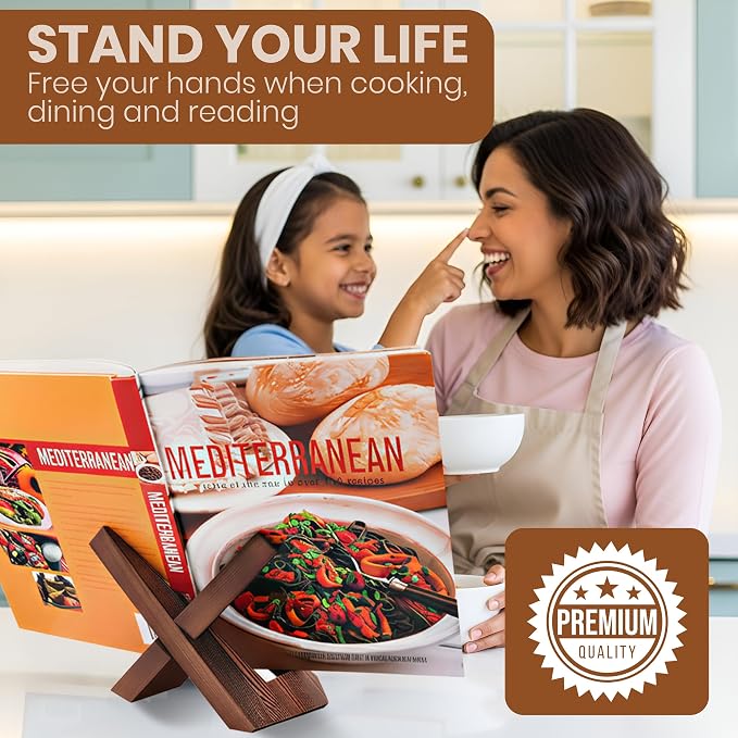 DI'FRANT® Wooden Cookbook Stand for Kitchen | Premium Cookbook Holder with Sturdy Design | Multi-Angle Recipe Book Holder for Cooking, Tablet, and Reading Support