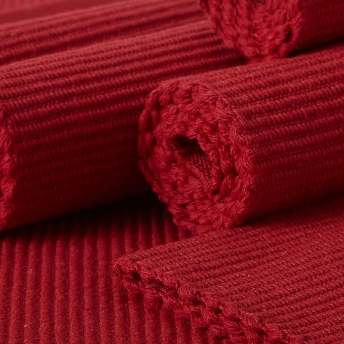 Encasa XO Dining Placemat Set of 6 | Solid Red Color | Fine Ribbed Cotton Table mat | Size 19x13 in | Machine Washable