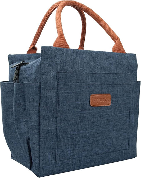 Joymee Insulated Lunch Bag For Women Reusable Spacious - Navy Blue | Spacious Storage, Bottle Holder & Pockets, Leakproof Insulated, for Work, Travel, Picnic, Daily Use, for Adult
