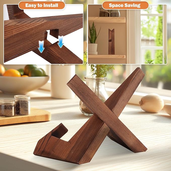 Wooden Cookbook Display Stand Holder - Adjustable, Foldable, Rustic Wood Design, Perfect for Kitchen Countertops, Tablets, Recipe Books, and Photos, Great Gift for Home Chefs and Cook Lovers