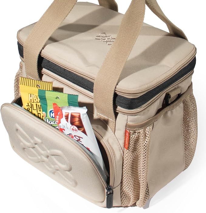 Dual Compartment Lunch Bag, 12L Insulated Leakproof Lunch Box, 13 Can Capacity (Oatmeal Beige)