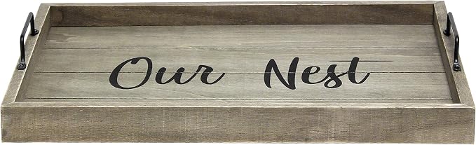 Elegant Designs HG2000-RGO Decorative Wood Serving Tray w/Handles, 15.50" x 12", Our Nest (Pack of 4)