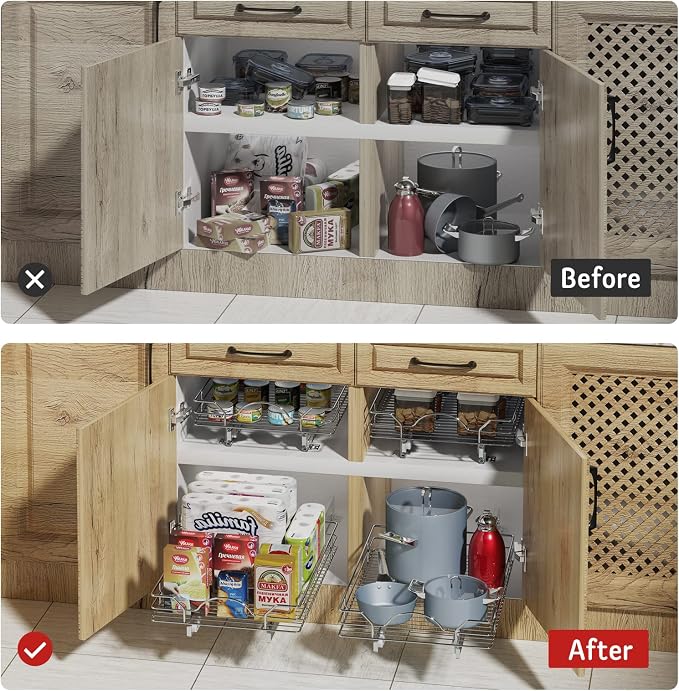 LOVMOR Pull Out Cabinet Organizer and Storage 15½" W x 21½" D, Slide Out Shelves for Kitchen Cabinets