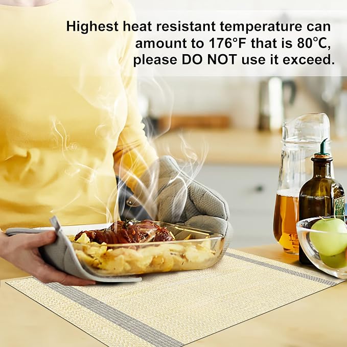 Aofmee Placemats Set of 6, Heat Resistant Place Mats, Washable Durable PVC Table Mats, Woven Vinyl Plastic Placemats for Dining Table, Non-Slip Stain Resistant Kitchen Table Placemats, Easy to Clean