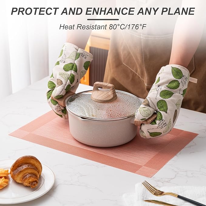 CADONO Placemats Set of 4 Washable Indoor/Outdoor Vinyl Place Mats for Dining Table Durable Non-Slip Heat Resistant PVC Weave Table Mats（Four-Corner-Peachpink）