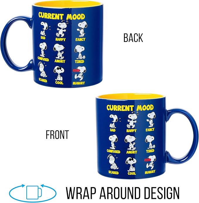 Silver Buffalo Peanuts Featuring Snoopy's Current Mood Various Emotions. Ceramic Mug, 20 Ounces