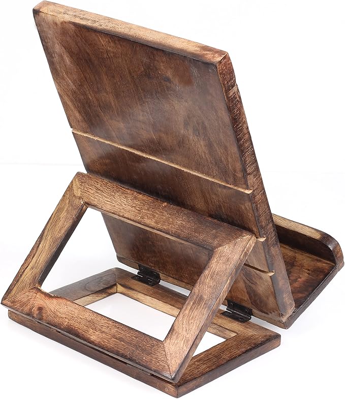 Hand-Carved Tree of Life Cookbook Stand - Adjustable & Foldable Reading Holder/Kitchen/Office/Desk