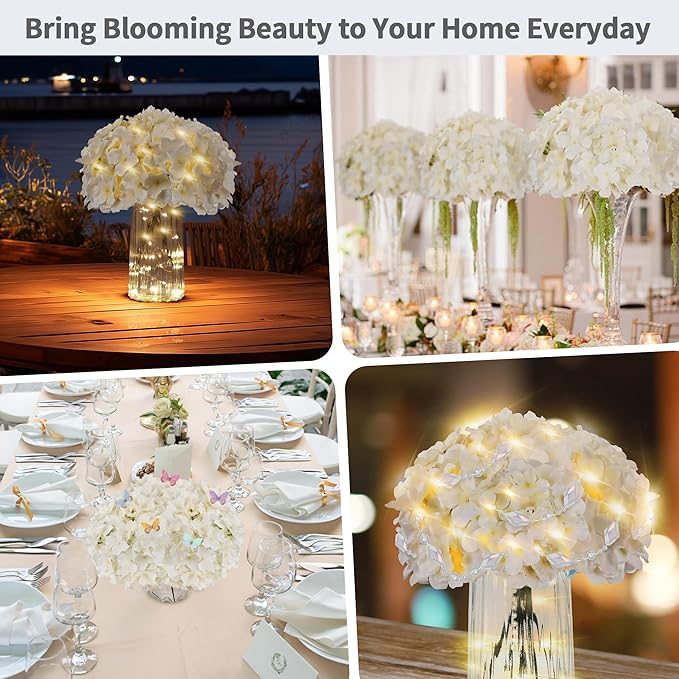 64 PCS Silk Hydrangea Flowers with Detachable Stems, Full Artificial Hydrangea Heads for Wedding Centerpieces, Bridal Shower Bouquets, DIY Floral Arrangements & Home Decor