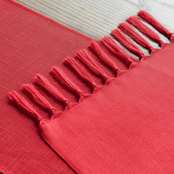 Artoid Mode Red Tassel Table Runner, Christmas Linen Blend Rustic Farmhouse Style Kitchen Table Decoration Holiday Wedding Party Dinning Decor 13x36 Inch
