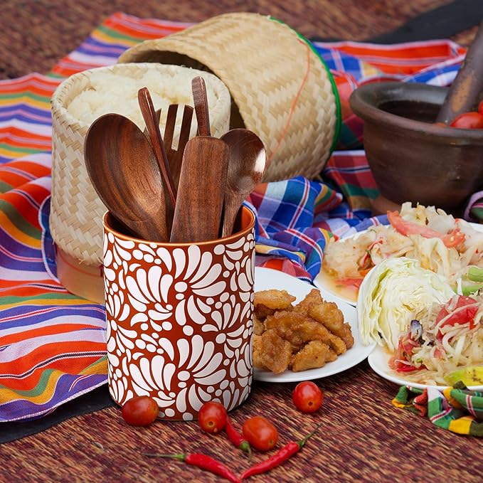 Kathfly Talavera Utensil Holder 6.7" H Large Ceramic Mexican Kitchen Utensil Crock Spatula Spoon Rest Holder Ceramic Mexico Decor for Kitchen Countertop Housewarming Gift