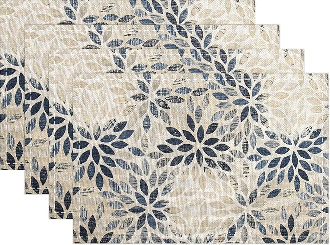 Snycler Table Runner Navy Blue Dahlia Pinnata Flower Table Runners Modern Elegant Pompon Farmhouse Geometric Table Center White Linen Decor for Home Dining Party Entrance (12x18 Inch,Set of 4)