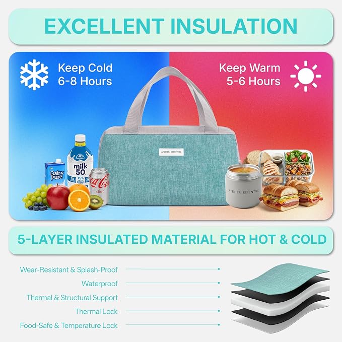 Insulated Lunch Bag Lunch Bag Women Lunch Bag for Women Lunch Box Cooler Bag Lunchbox for Work Lunch Box for Men Adult Lunch Box Womens Lunch Bags for Work (Green)