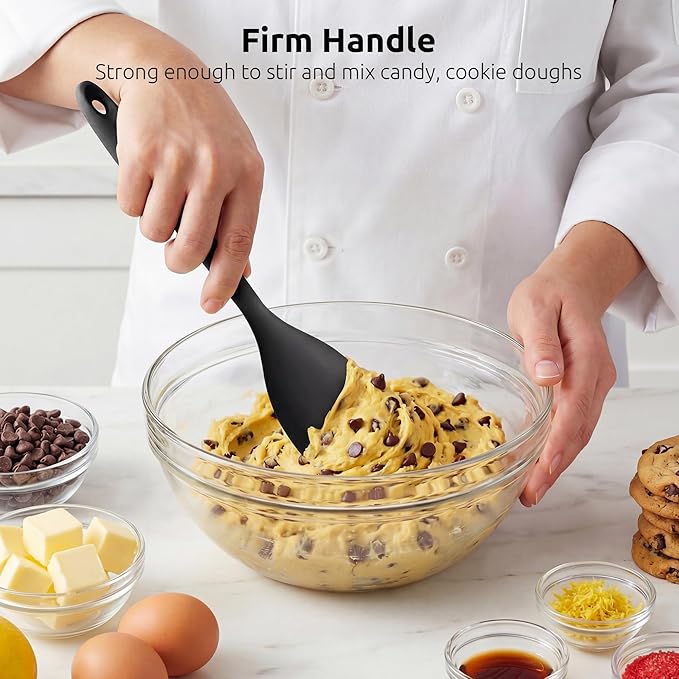 600ºF Heat Resistant Spatula Spoon: U-Taste Flexible Silicone Cooking Scoop Spoonula, Serving Mixing Scraping Food in Non-Stick Pan Cookware, Seamless Multifunctional Kitchen Utensil (Black)